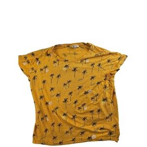 Women's Large Yellow Lucky Brand Palm Trees Tee Colorful Graphic Beach Summer